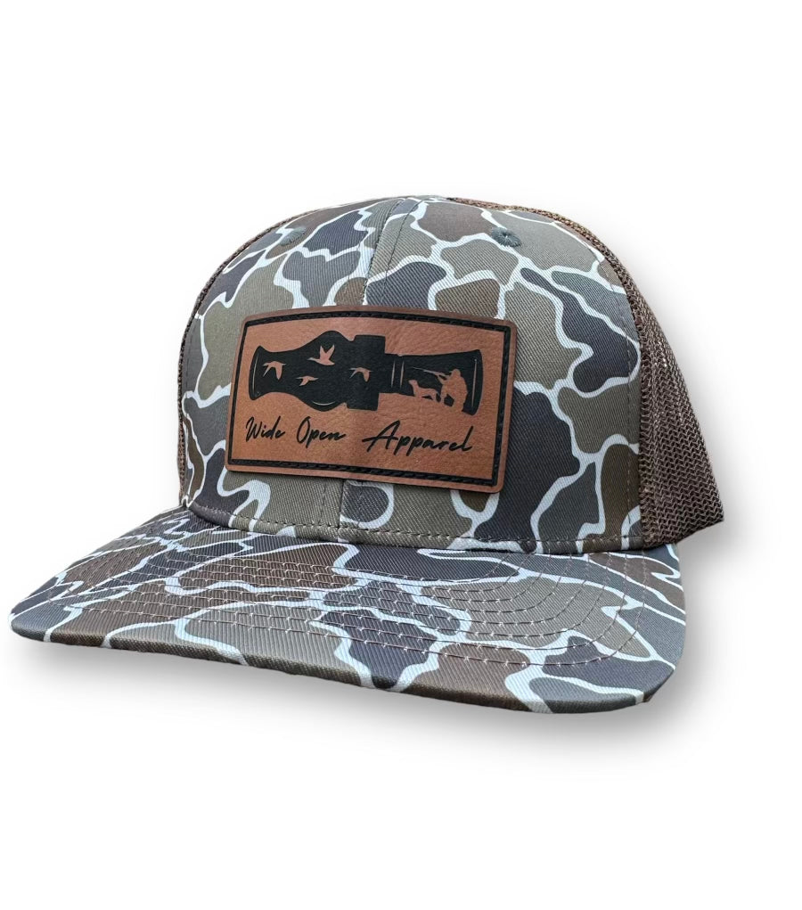 Duck Call Patch Dark Camo Trucker